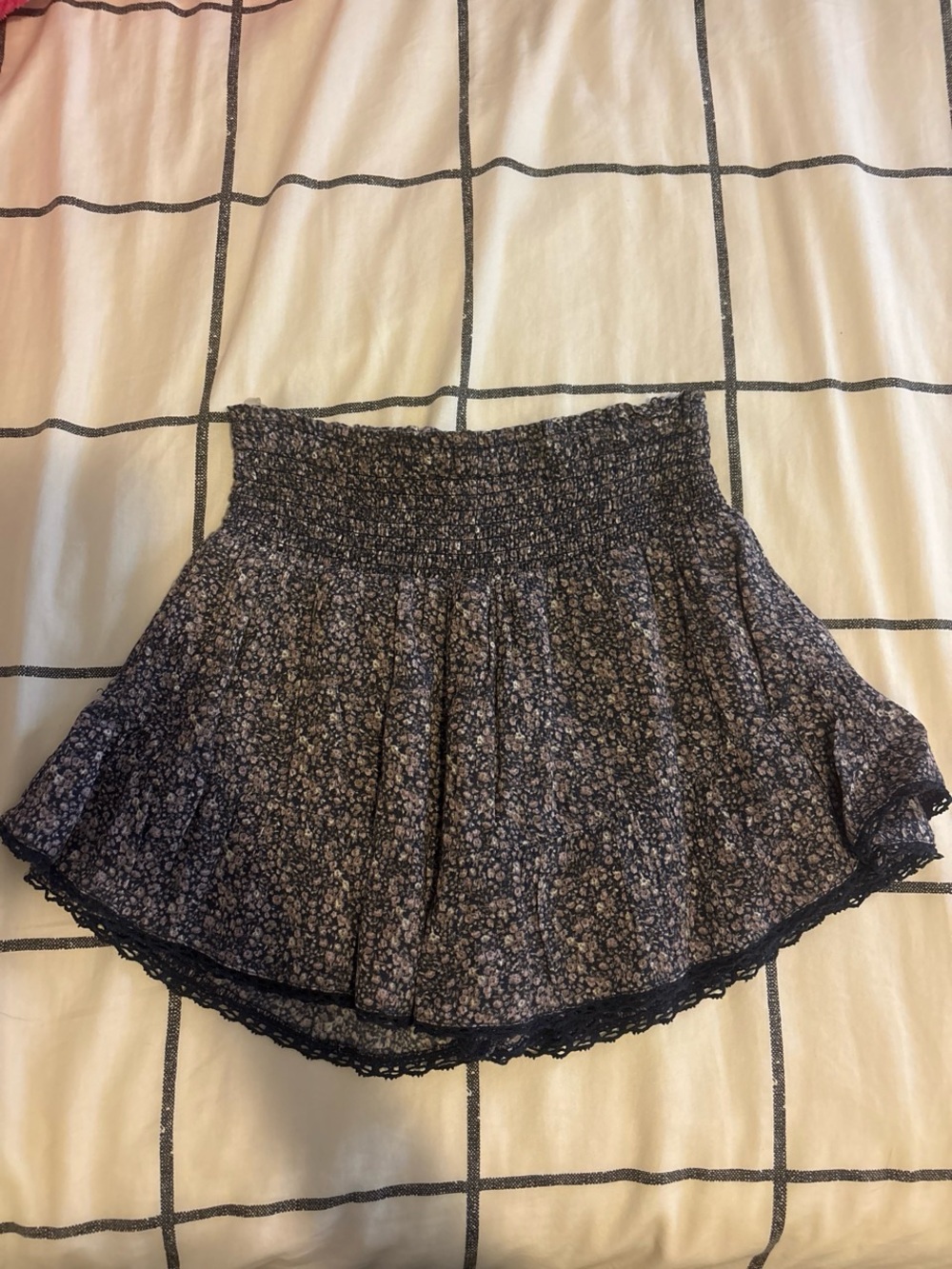 Aeropostale purple & navy Floral Smocked Circle Skirt with Lace Trim. Worn once